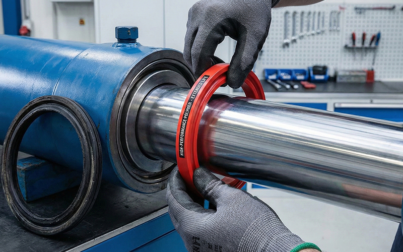 油圧シリンダーの整備風景